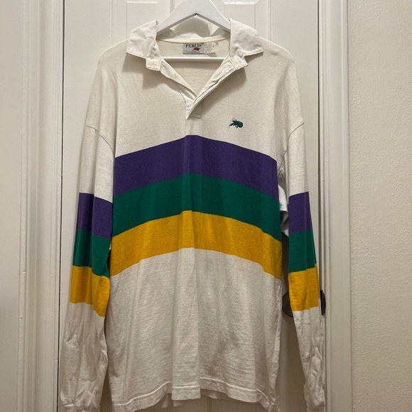 Perlis Crawfish Mardi Gras Chest Stripe Rugby - Picture 1 of 3